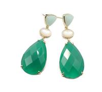 ICXLPMC White Shell Green Agate Teardrop Dangle Stud Earrings Cute style For Women