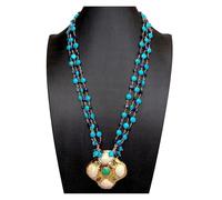 ICXLPMC White Shell Green Jade Pendant necklace 23" 3 strands Blue Lapis Rosary Chain Necklace