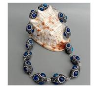 ICXLPMC Wrap Rice Style ágata azul adornada con gargantilla Pave negra Collar de 22" hecho a mano for mujeres