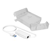 ICY BOX Adaptador de Disco Duro USB 3.0 con Cable y Fuente de alimentación, Caja Protectora para Disco Duro de 3,5 Pulgadas con Soporte para Tarjetas de Memoria, SATA III 6G, Externo, Color Blanco