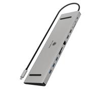 ICY BOX Estación de Acoplamiento USB-C con Salida de vídeo de 3 vías, Entrega de Potencia de hasta 100 W, 2 x HDMI, VGA, 3 x USB 3.0, Lector de Tarjetas SD/microSD, LAN Gigabit, Carcasa de Aluminio