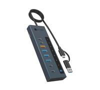 Icy Box Hub 9 en 1 con función de Carga PD y Pantalla IB-HUB1743-CPD | 7 puertos concentradores (3 x Type-C, 4 x Type-A), 1 puerto de carga USB-C (PD 20W) con pantalla de visualización