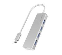 ICY BOX Hub USB-C de 4 Puertos con 4 Puertos USB 3.0, Puerto USB 3.0, Aluminio, Cable Integrado, Color Plateado y Blanco