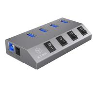 ICY IB-HUB1405 - USB 3,0 Hub de 4 puertos, USB-A, interruptor, negro
