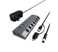 ICY BOX IB-HUB1701-C3 Hub de 7 Puertos USB 3.0 Tipo-A | 7 puertos USB Type-A en el conmutador HubOn/Off para cada puerto. Amplía el PC/portátil con varios puertos USB