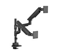 ICY BOX IB-MS702-T IB-MS702-T - Soporte de monitor para 2 monitores de hasta 57" y 27 kg (resorte de gas, rotación de 90°, VESA 75 x 75/100 x 100, abrazadera de mesa y pasador, ajustable