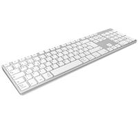 ICY BOX Keysonic 60395 - Teclado inalámbrico Bluetooth de Aluminio para Mac, Windows, Android, Tablet y PC, batería, multicanal, Plata/Blanco