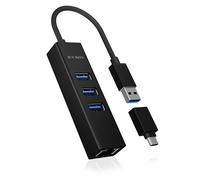 ICY BOX USB 3.2 Gen 1 Tipo-A+C a 3x USB 3.2 Gen 1 & 1x Gigabit LAN, aluminio, negro