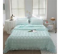 ICY Seersucker Summer Cool Quilt Lace 4-Piece Set,Roseionly Seersucker Comforter,Washable Lightweight and Breathable Bedding Set with Blanket,Bed Sheet,2pcs Pillowcase (Green1,200*230cm-79*91in)