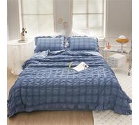 ICY Seersucker Summer Cool Quilt Lace 4-Piece Set,Roseionly Seersucker Comforter,Washable Lightweight and Breathable Bedding Set with Blanket,Bed Sheet,2pcs Pillowcase (Dark Blue,200*230cm-79*91in)