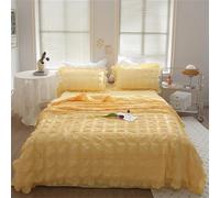 ICY Seersucker Summer Cool Quilt Lace 4-Piece Set,Roseionly Seersucker Comforter,Washable Lightweight and Breathable Bedding Set with Blanket,Bed Sheet,2pcs Pillowcase (Yellow,200*230cm-79*91in)