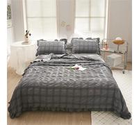ICY Seersucker Summer Cool Quilt Lace 4-Piece Set,Roseionly Seersucker Comforter,Washable Lightweight and Breathable Bedding Set with Blanket,Bed Sheet,2pcs Pillowcase (Grey,200*230cm-79*91in)