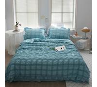 ICY Seersucker Summer Quilt Lace 4-Piece Set,200x230cm Washable ICY Lightweight Bedding Set,Cooling Comforter Soft Breathable Summer Quilt,with Blanket, Bed Sheet, 2pcs Pillowcase (baby blue)