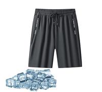 Icy Shorts for Senior Women - Quick Dry Lightweight Ice Silk Shorts with Zipper Pockets and Drawstring Waist (B-Gray,4XL)