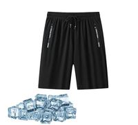 Icy Shorts for Senior Women - Quick Dry Lightweight Ice Silk Shorts with Zipper Pockets and Drawstring Waist (A-Black,4XL)