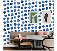 ICYEHAO Papel pintado autoadhesivo bohemio de 44,5 x 1000 cm, papel pintado para despegar y pegar, acuarela, pinceles, puntos, vinilo azul y blanco, extraíble, papel de contacto autoadhesivo para