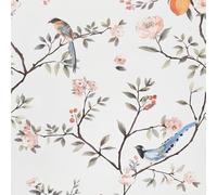 ICYEHAO Papel pintado floral rosa, 44 x 1000 cm, flores rosas y pájaros azules, hojas verdes, bosque, bohemio de flores pálidas, autoadhesivo para sala de estar, baño, cajón
