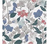 ICYEHAO Papel Pintado Flores Azul, 44 x 1000cm Papel Pintado Hojas Verdes Papel Pintado Vintage Flores y Plantas Blanco y Gris Papel Adhesivo para Muebles,Baño,Sala de Estar, Dormitorio,Cocina,Salón