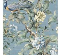 ICYEHAO Papel Pintado Flores Azul, 44 x 300 cm Papel Pintado Flores y Pajaros Azul Floral Peacock Arbol Plantas Bohemio Vinilo Adhesivo para Muebles,Armarios,Libreria,Sala de Estar, Dormitorio,Baño