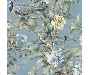 ICYEHAO Papel Pintado Flores Azul, 44 x 300 cm Papel Pintado Flores y Pajaros Azul Floral Peacock Arbol Plantas Bohemio Vinilo Adhesivo para Muebles,Armarios,Libreria,Sala de Estar, Dormitorio,Baño