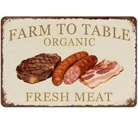 ICYJRFHLTF Meat Market Metal Tin Sign Farm to Table Fresh Meat Illustration Rustic Kitchen Wall Decor Butcher Shop Plaque Steak 8 X 12 in
