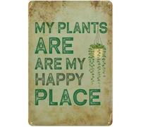 ICYJRFHLTF My Plants Are My Happy Place Distressed Tin Sign Vintage Plant Lover Wall-Art for Garden Room Sunroom Balcony 8 X 12 in