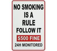 ICYJRFHLTF No Smoking 500 Fine 24 Hour Surveillance Metal Tin Sign Vintage Red White Warning Wall Plaque Office Store Shop Home 8 X 12 in