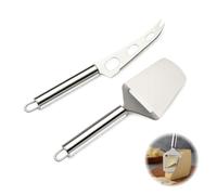 Icyowls 2 piezas Set cuchillos para queso inox, cortador + cuchillo con tenedor, ganador de pruebas, corte afilado para quesos blandos y duros, apto lavavajillas