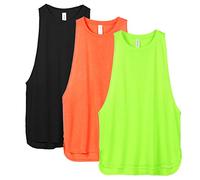 icyzone Camiseta sin mangas para mujer, ligera, atlética, musculosa, holgada, deportiva, gimnasio, yoga, paquete de 3, Negro*/Verde Neón*/Naranja Neón*, M