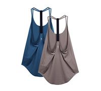 icyzone Camisetas sin Mangas de Entrenamiento para Mujer, Camisetas de Yoga de Gimnasio, Camiseta de Tirantes Deportiva con Espalda en T, Paquete de 2 (M, Azul Verdadero/Mauve Shadows)