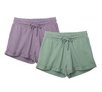 icyzone Pantalón Corto para Mujer para Correr, Pack de 2 (S, Cameo Green/Lila)