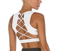icyzone - Sujetador Deportivo con Tiras para Mujer, Sexy, Gimnasio, Entrenamiento, Yoga, con Copas extraíbles(S,Blanco)