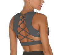 icyzone - Sujetador Deportivo con Tiras para Mujer, Sexy, Gimnasio, Entrenamiento, Yoga, con Copas extraíbles(M,Gris Oscuro)