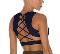 icyzone - Sujetador Deportivo con Tiras para Mujer, Sexy, Gimnasio, Entrenamiento, Yoga, con Copas extraíbles(M,Azul Marino Oscuro)