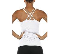 icyzone Top de Yoga para Mujer con Sujetador Integrado y Espalda de Tirantes Cruzados, Blanco, S