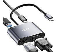 ICZI Adaptador USB C a HDMI VGA, 4 en 1 Adaptador Multipuerto 4K HDMI 1080P VGA, Adaptador USB C con Puerto de Datos USB 3.0 de 5 Gbps,100 W PD para iPhone 15 Pro/MAX, MacBook Pro/Air 2023, iPad Pro