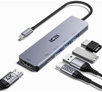ICZI Hub USB C Multiporta HDMI 4K Adaptador Tipo C con HDMI, 3 Puertos USB 3.0, Recarica PD 100W, Compatible con Mac Mini, iMac, Ordenador Portátil, Tableta, Ordenador de sobremesa, Negro Plata