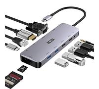 ICZI USB C Hub, 11 en 1 Adaptador Tipo C (Thunderbolt 3) con HDMI, VGA, PD 100W, Ethernet, Micro SD/TF, Audio, 4 Puertos USB para MacBook Pro/Air, iMac, Surface Go, Chromebook, XPS etc.