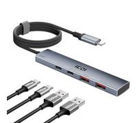 ICZI USB C Hub, Hub USB C 3.2 Transmisión Datos 10 Gbps, 4 Puertos Adaptador Mac Ladron USB C Hub USB 3.2, Nylon Aluminio 1,2m Largo Adaptador Macbook Air, Compatible con PC Macbook Pro, iMac, iPad