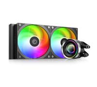 ID-COOLING FX240 INF Refrigerador líquido para CPU de 240 mm, refrigerador AIO con efecto espejo ARGB Infinity, 2 ventiladores en serie de 120 mm, funcionamiento de bajo ruido 27,2 dB (A)