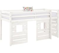 ID Kids Conjunto cama media alta con colchón madera maciza blanco 90x200 cm