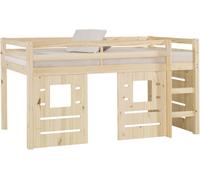 ID Kids Conjunto cama media alta con colchón madera maciza natural 90x200 cm