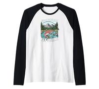 I'D Rather Be Fly Fishing Trout Mountains River Outdoors Camiseta Manga Raglan