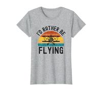 I'D Rather Be Flying Funny Avión Piloto Hombres Mujeres Niños Camiseta, Mujer, Gris Jaspeado, S