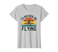 I'D Rather Be Flying Funny Avión Piloto Hombres Mujeres Niños Camiseta, Mujer, Plata, S