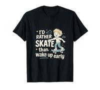 I'd Rather Skate Than Wake Up Early Retro Graphic Camiseta
