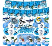 Ida Pesca Decoraciones Cumpleaños Set: Banner, Pastel, Cupcake Toppers, Espirales, Globos