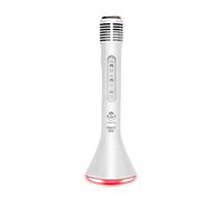 iDance Party Mic PM10 - Micrófono (5 W, con Bluetooth, SD, control de volumen y de eco, iluminación LED), blanco