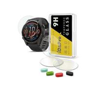 iDaPro [4Pcs para Protector de pantalla Garmin Fenix E 47mm+[4Pcs] tapones antipolvo de silicona,vidrio templado,Dureza 9H,Antiarañazos,Antiburbujas,Antihuellas,Ultra delgado,Fácil instalación