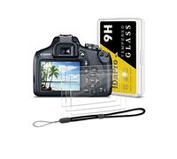 iDaPro para Protector de pantalla para Canon EOS 2000D 1300D 1200D Rebel T7 T6 T5 Vidrio templado [3Pcs]+Correa de mano[1Pcs],9H,Antiarañazos,Antiburbujas,Antihuellas,Ultra delgado,Fácil instalación